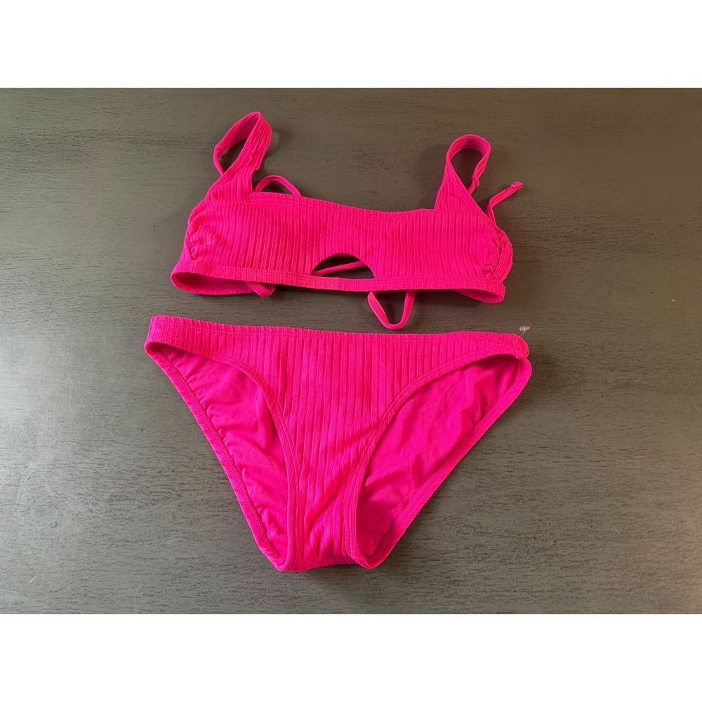 pink ribbed XHILARATION   two piece swimsuit bikini size medium